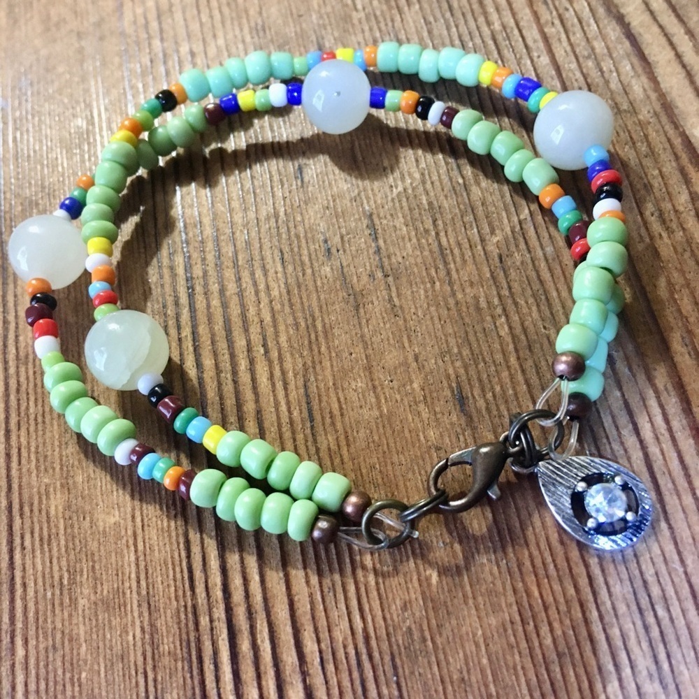 Ladies Double  Strand Lime Green Beaded Bracelet, Handmade Ladies Bracel…